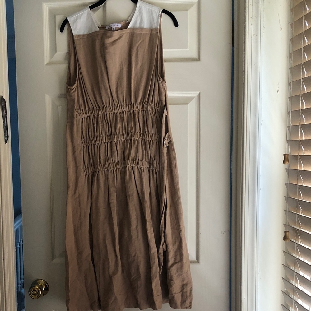 Sleeveless Shirred Midi Dress in Light Brown